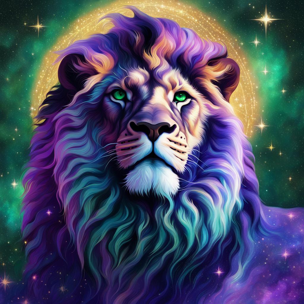 Purple and emerald lion vision